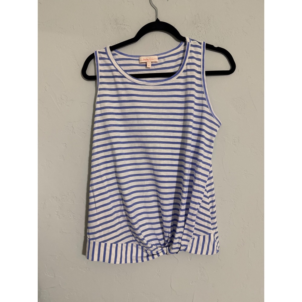 Hailey & Co Womens Blue White Striped Front Knot Sleeveless Tank Top Medium